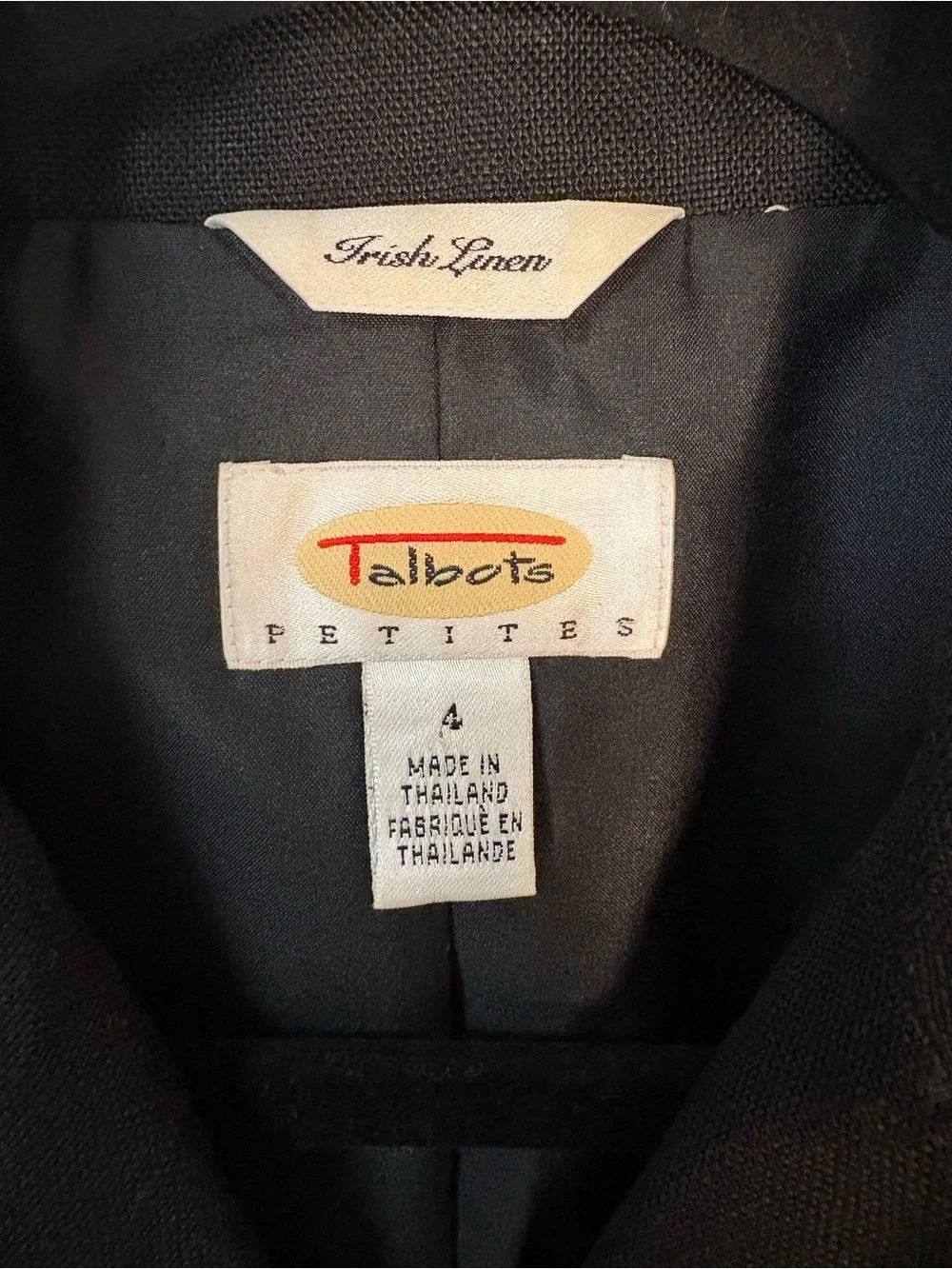 Talbots Black Women's Three-Button Blazer Jacket Irish Linen 4P